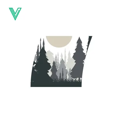 Minimalist Forest Landscape with Moon Silhouette
