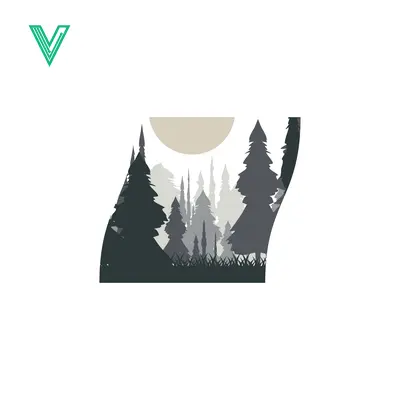 Minimalist Forest Landscape with Moon Silhouette