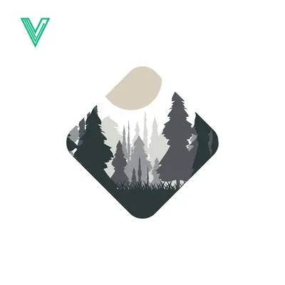 Minimalist Forest Landscape with Moon in Diamond Shape