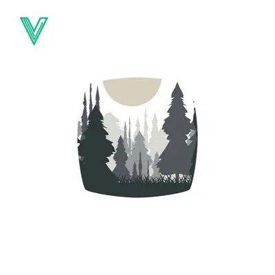 Aset desain premium: Stylized Forest Landscape with Sun Silhouette