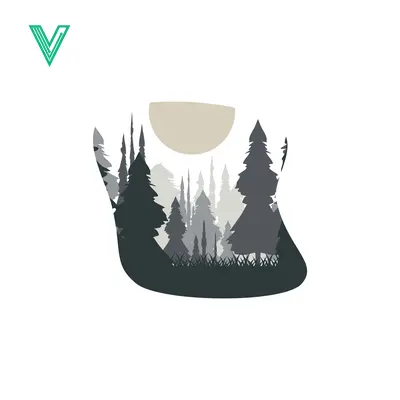Minimalist Forest Landscape Silhouette with Moon