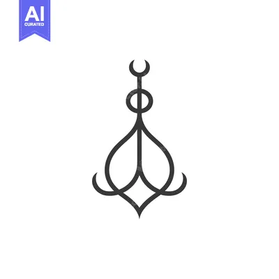 Abstract design with a crescent moon, circle, and stylized flower.