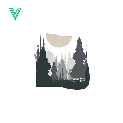 Minimalist Forest Landscape Silhouette with Moon