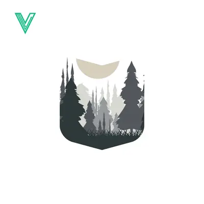 Minimalist Forest Landscape Emblem with Moon