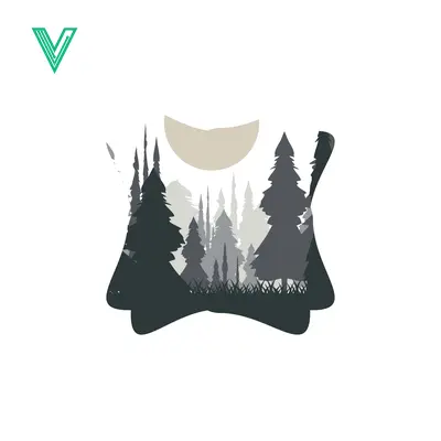 Aset premium populer: Abstract Forest Silhouette with Moon and Trees