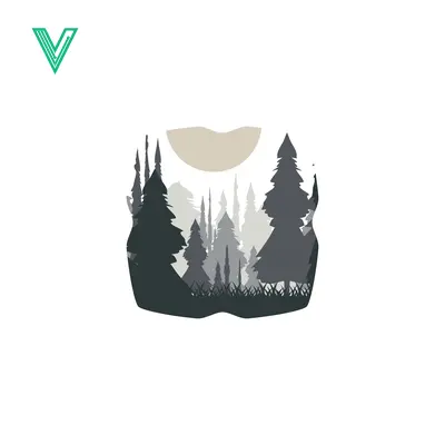 Minimalist Forest Landscape Silhouette with Sun