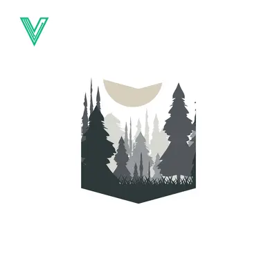 Minimalist Forest Landscape Silhouette with Moon