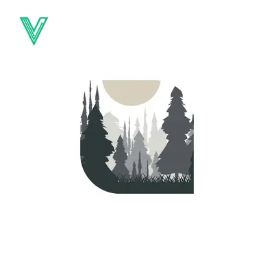 Minimalist Forest Landscape Silhouette with Moon