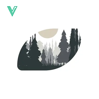 Aset desain premium: Minimalist Evergreen Forest Landscape with Sun Silhouette