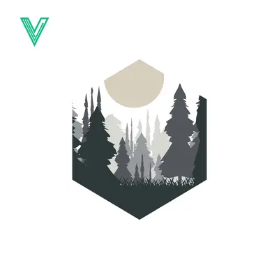 Geometric Forest Landscape with Moon Silhouette