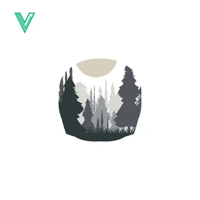 Minimalist Forest Landscape Silhouette with Sun