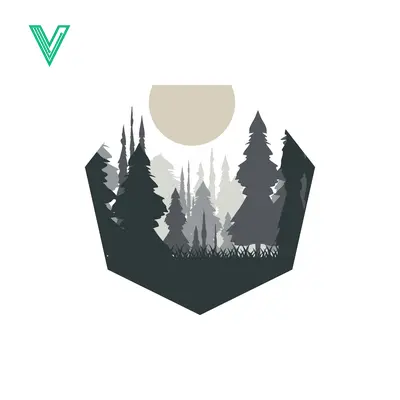 Aset desain premium: Geometric Forest Landscape Silhouette with Moon