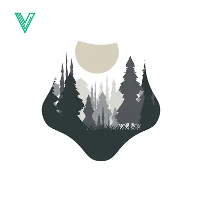 Abstract Forest Landscape with Moon Silhouette