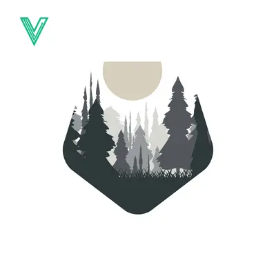 Stylized Forest Landscape Silhouette with Sun