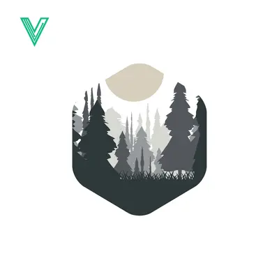 Aset desain premium: Minimalist Hexagonal Forest Landscape Silhouette with Moon