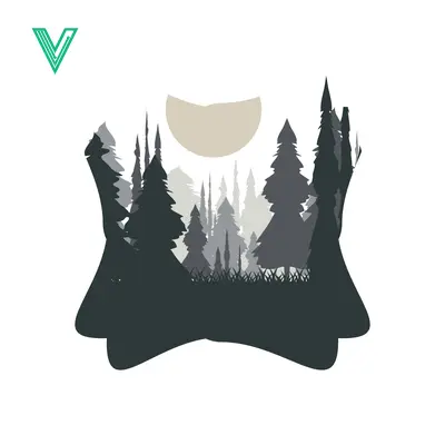 Abstract Forest Silhouette with Moon