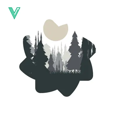Abstract Forest Landscape with Moon Silhouette