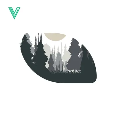 Stylized Forest Landscape Silhouette with Sun and Grass