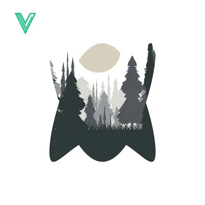 Stylized Forest Landscape with Moon and Mountains