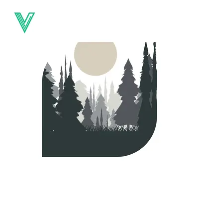 Minimalist Forest Landscape with Moon and Trees Silhouette