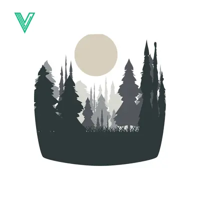 Stylized Forest Landscape with Moon Silhouette