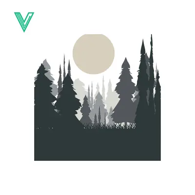Minimalist Forest Landscape with Full Moon Silhouette