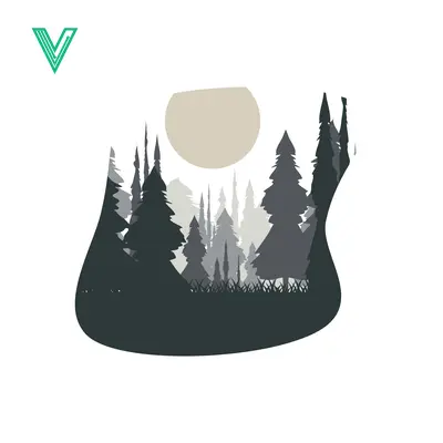 Abstract Forest Silhouette with Moon and Grassland