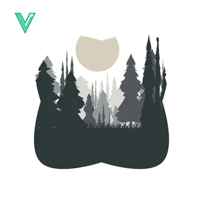 Stylized Silhouette of a Dense Forest with a Faint Sun