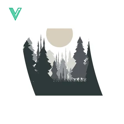 Minimalist Forest Landscape with Moon Silhouette