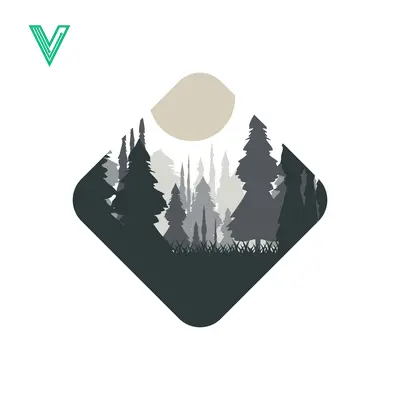 Stylized Forest Landscape with Moon in Diamond Shape
