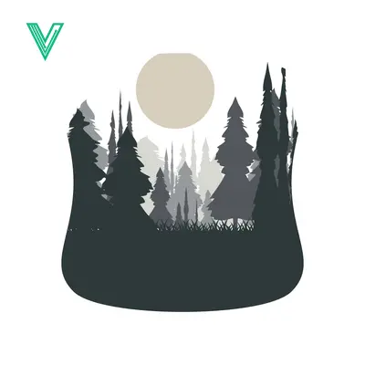 Stylized Forest Landscape with Moon Silhouette