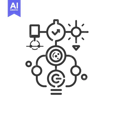 Abstract Diagram of Connected Circles, Squares, and Arrows