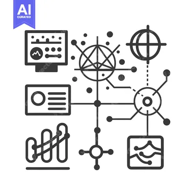 Aset premium populer: Abstract Diagram Showing Interconnected Data Points and Graphs