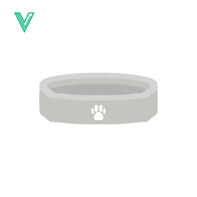 Simple illustration of a pet food bowl with a paw print emblem