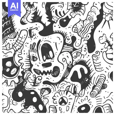 Aset premium populer: Abstract Doodle Pattern with Black and White Shapes