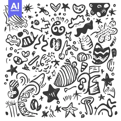 Abstract Doodle Pattern with Stars, Hearts, and Geometric Shapes