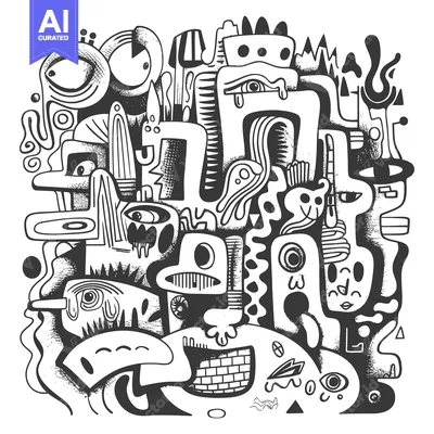 Abstract Doodle with Multiple Eyes and Shapes