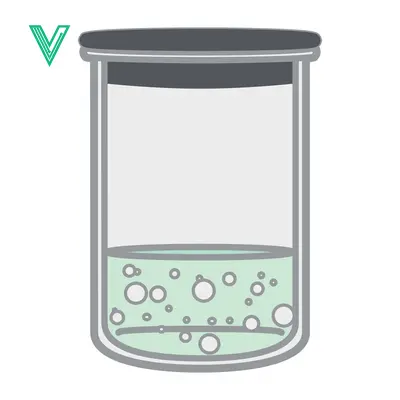 Glass beaker with green liquid and bubbles