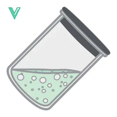Laboratory beaker with green liquid and bubbles