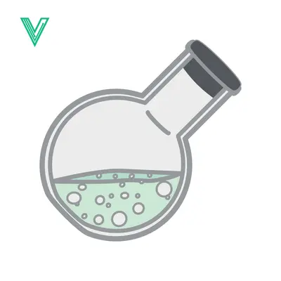 A cartoon illustration of a round-bottomed laboratory flask with a green liquid and bubbles