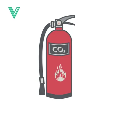Aset desain premium: Red CO2 Fire Extinguisher with Hose and Flame Icon