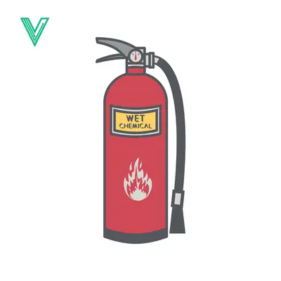 Illustration of a Red Wet Chemical Fire Extinguisher with Flames
