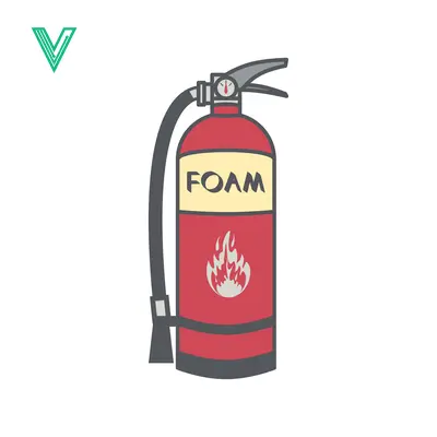 Illustration of a foam fire extinguisher with a flame symbol