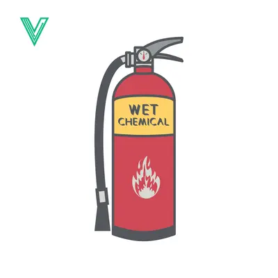 Illustration of a red wet chemical fire extinguisher with a flame symbol