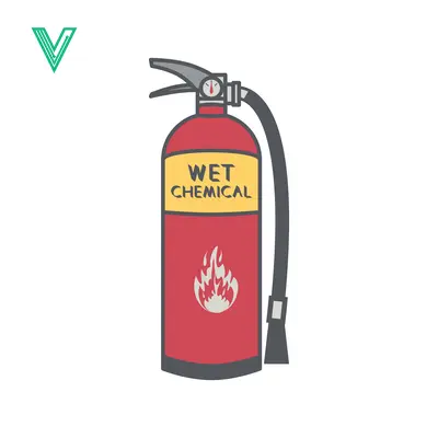 Red Wet Chemical Fire Extinguisher with Flame Icon