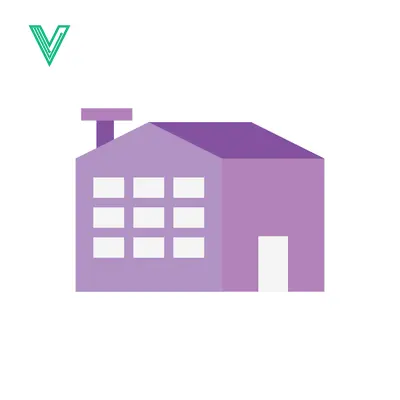 Minimalist Purple Building Icon with Chimney and Windows