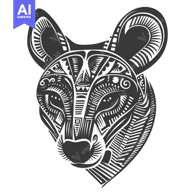 Premium design asset: Abstract Geometric Animal Head with Tribal Design