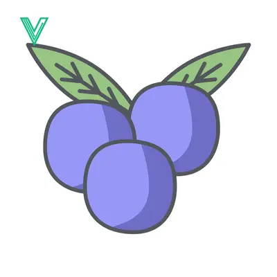 Simple Illustration of Three Blueberries with Leaves