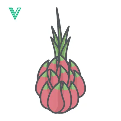 Illustration of a Dragon Fruit with Pink Scales and Green Leaves