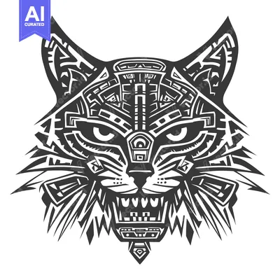 Aset premium populer: Abstract Geometric Black and White Wildcat Head